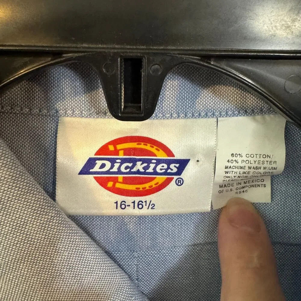 Dickies Casual Button-Down Shirt Men's Blue 16-16.5 L Cotton Blend Short Sleeve